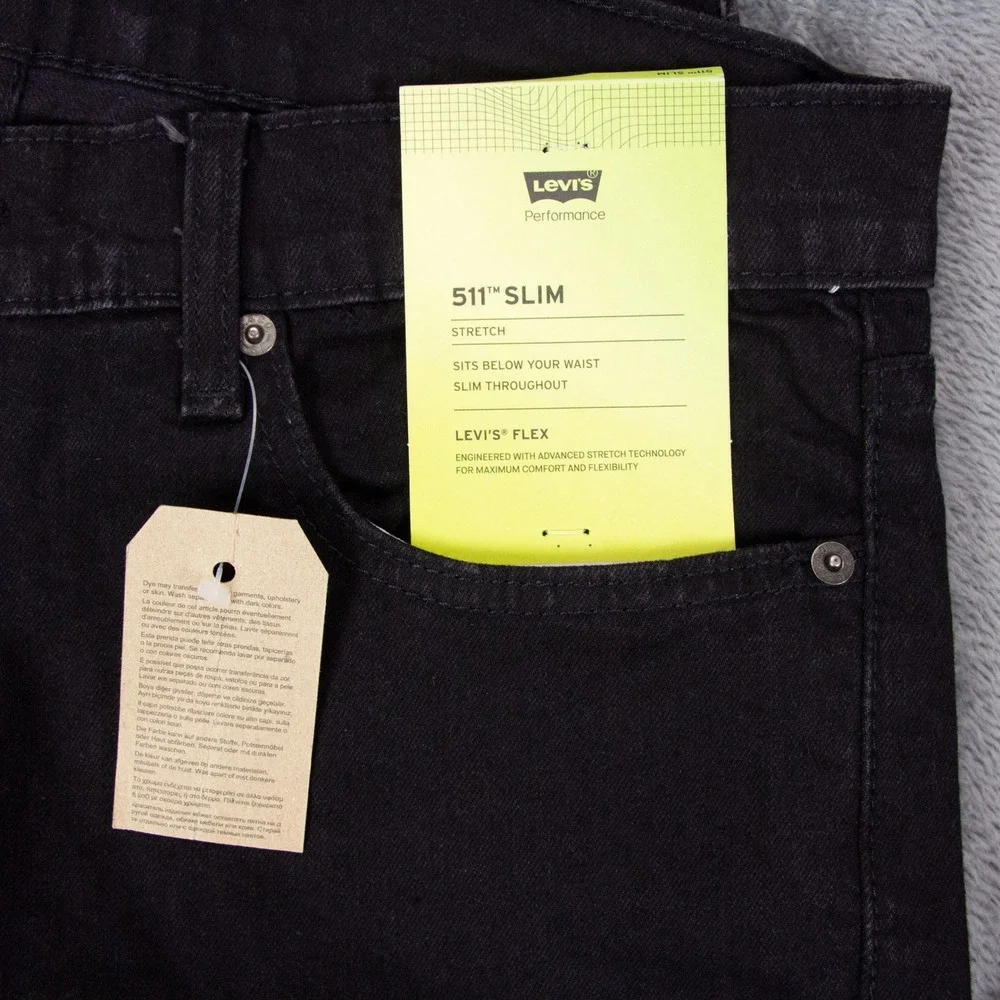 NWT Levis 511 Slim Jeans Mens 34x32 Black Stretch Performance Denim 04511-1907